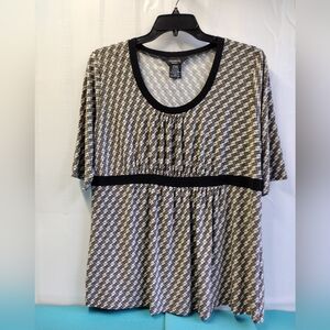George Woman Short Sleeve Stretch Tunic Blouse Circles Print Pullover 1X (16W)